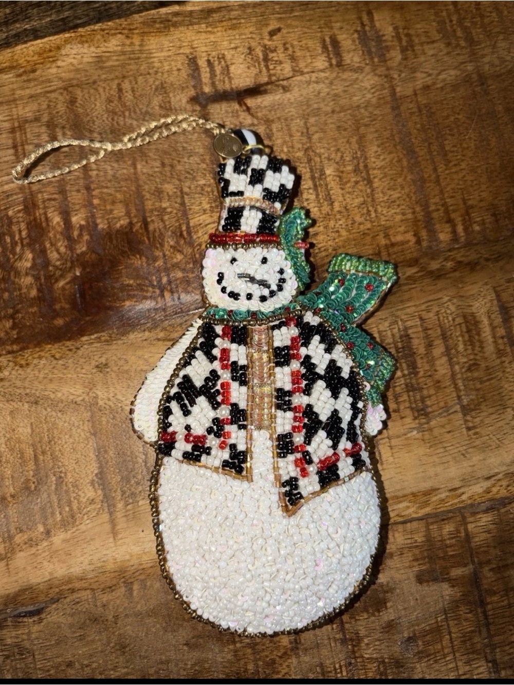 Mackenzie Childs beaded Snowman courtly check Christmas Holiday ornament NEW